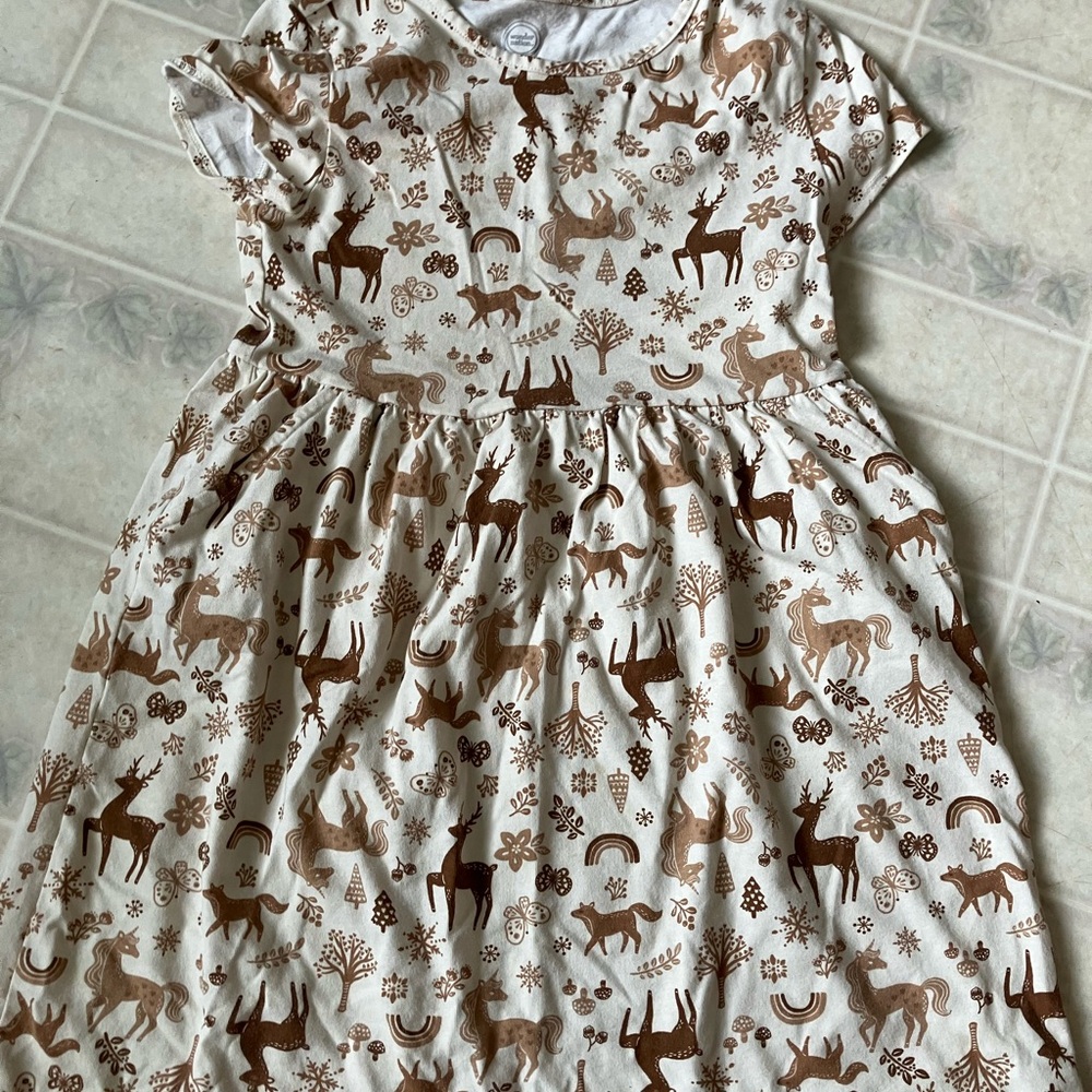 Wonder Nation Knit Deer Print Dress with Pockets 10-12